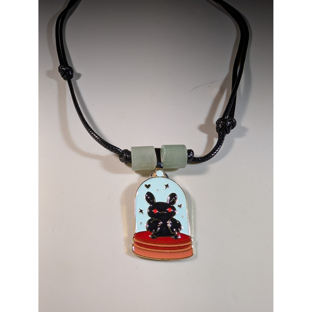 Handmade Mothman Snow Globe Repurposed Enamel‎ Pin Necklace Adjustable Cord